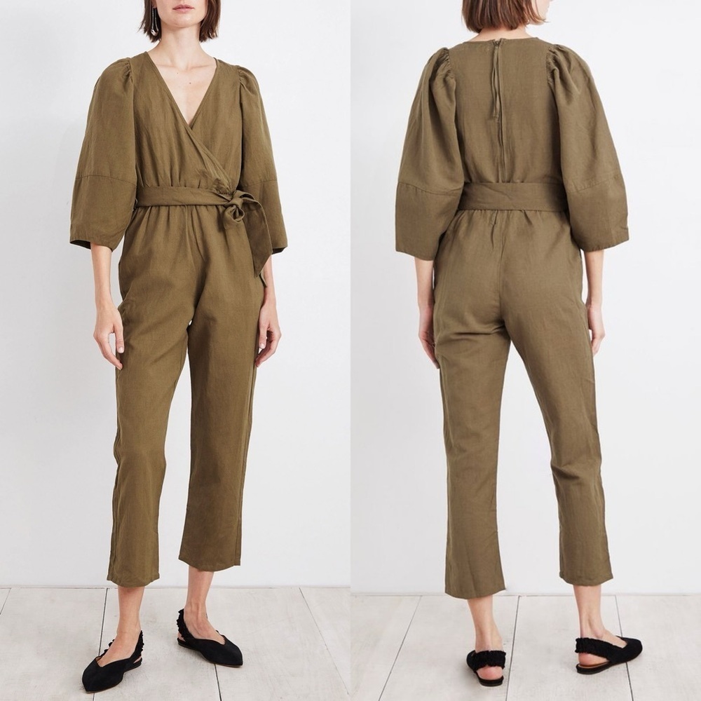 Apiece Apart Meru Wrap Cotton Linen Blend Jumpsuit 2